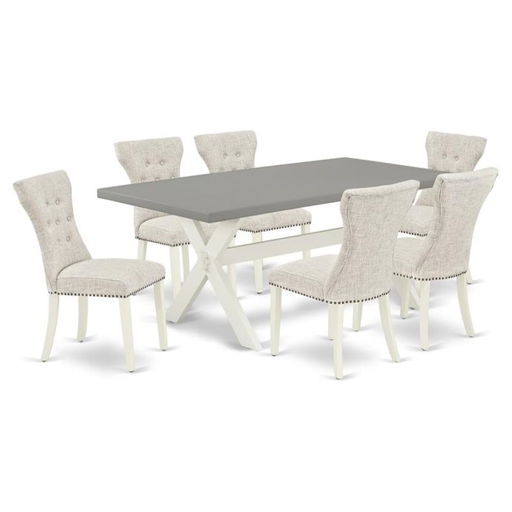East West Furniture X097Ga235-7 7 Piece Modern Dining Table Set Consist Of A Rectangle Wooden Table With X-Legs And 6 Doeskin Linen Fabric Parsons Dining Chairs, 40X72 Inch, Multi-Color
